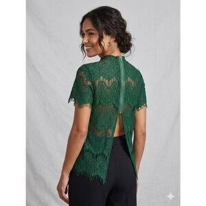 INNY Lace Crop Top Mock Neck Open Split Back Green XL Y2K Mob Wife Coquette